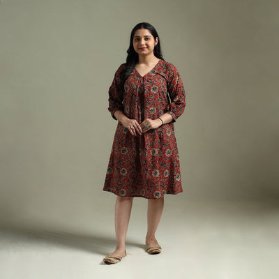 Natural dyed cotton hand block print kalamkari dress 06