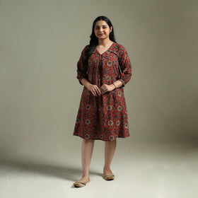 Natural dyed cotton hand block print kalamkari dress 06