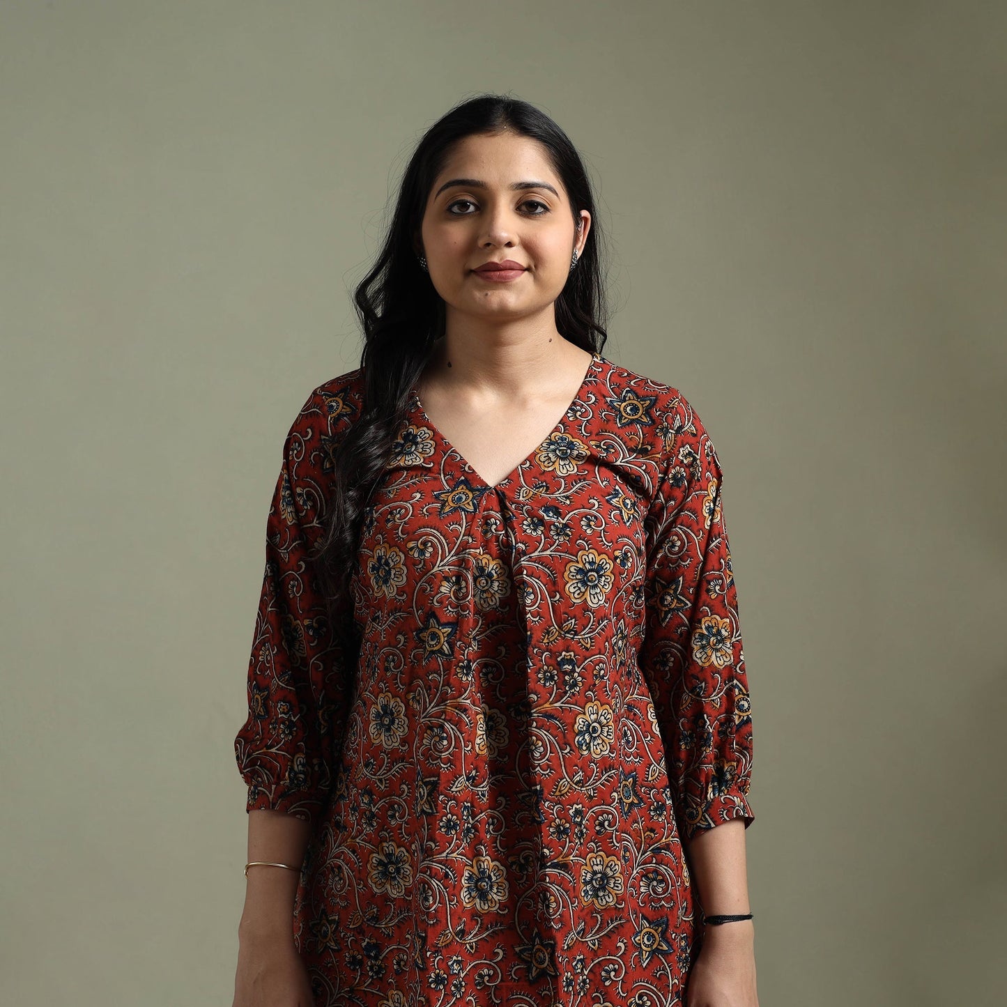 Natural dyed cotton hand block print kalamkari dress 06