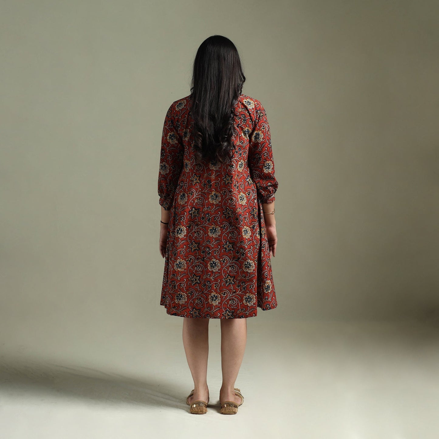 Natural dyed cotton hand block print kalamkari dress 06