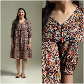 Natural dyed cotton hand block print kalamkari dress 07