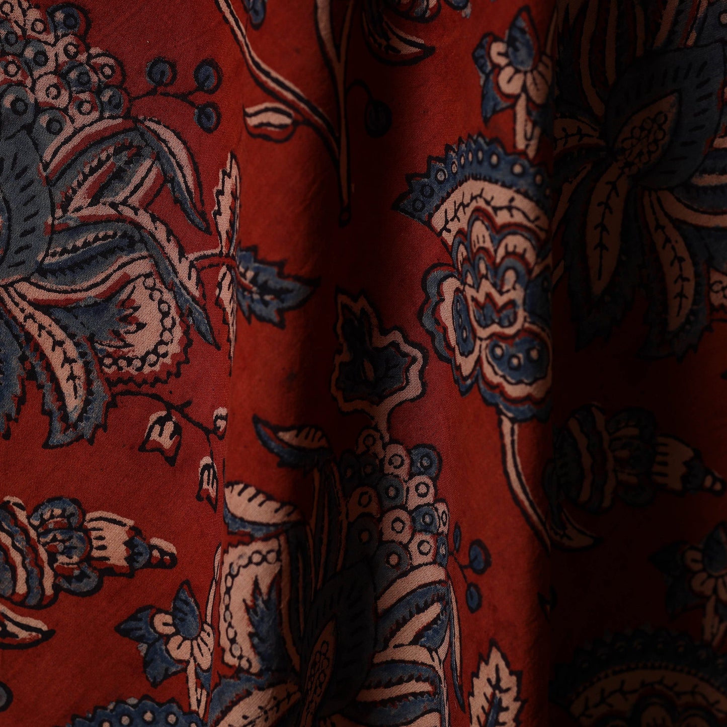 Red - natural dyed cotton hand fabric 15 - handcrafted