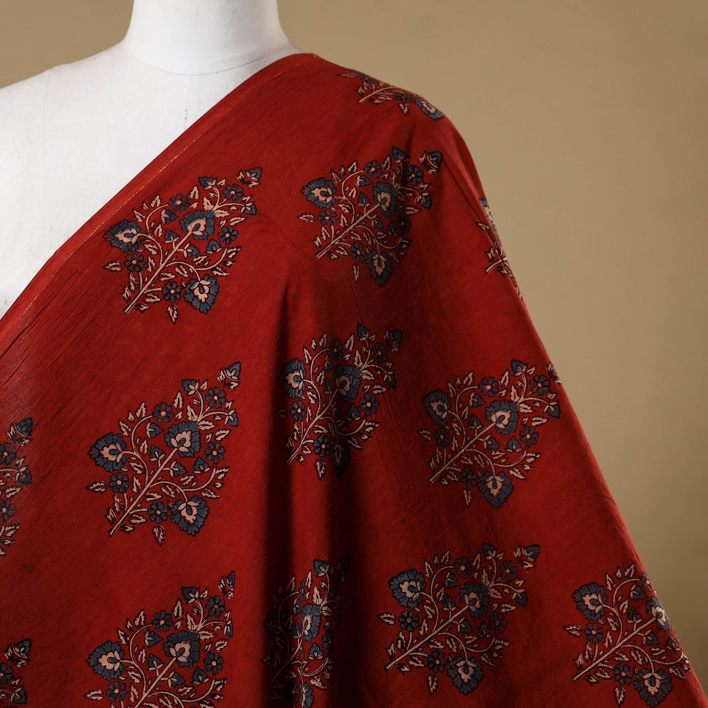 Red - natural dyed cotton hand fabric 22 - handcrafted