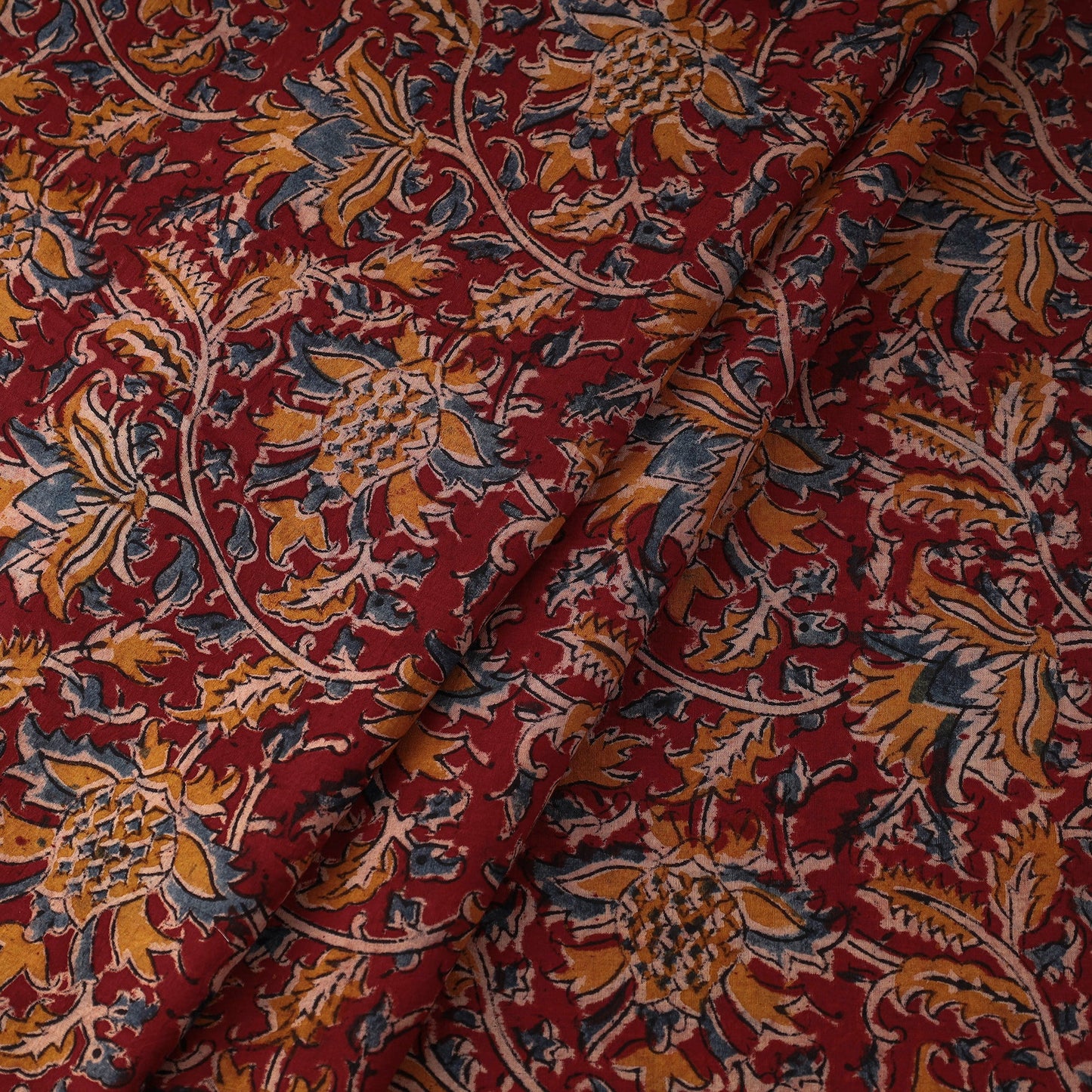 Buy Red Natural Dyed Block Print Cotton Kalamkari Fabric
