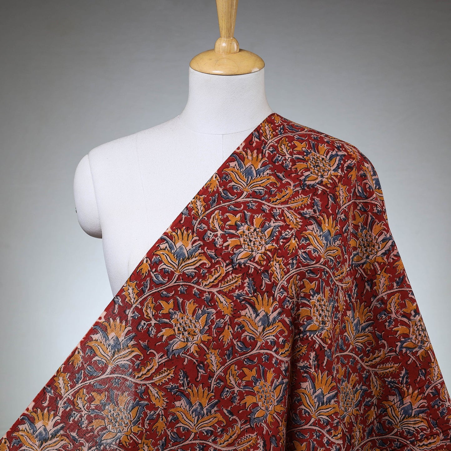 Buy Red Natural Dyed Block Print Cotton Kalamkari Fabric