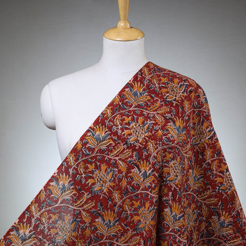Buy Red Natural Dyed Block Print Cotton Kalamkari Fabric