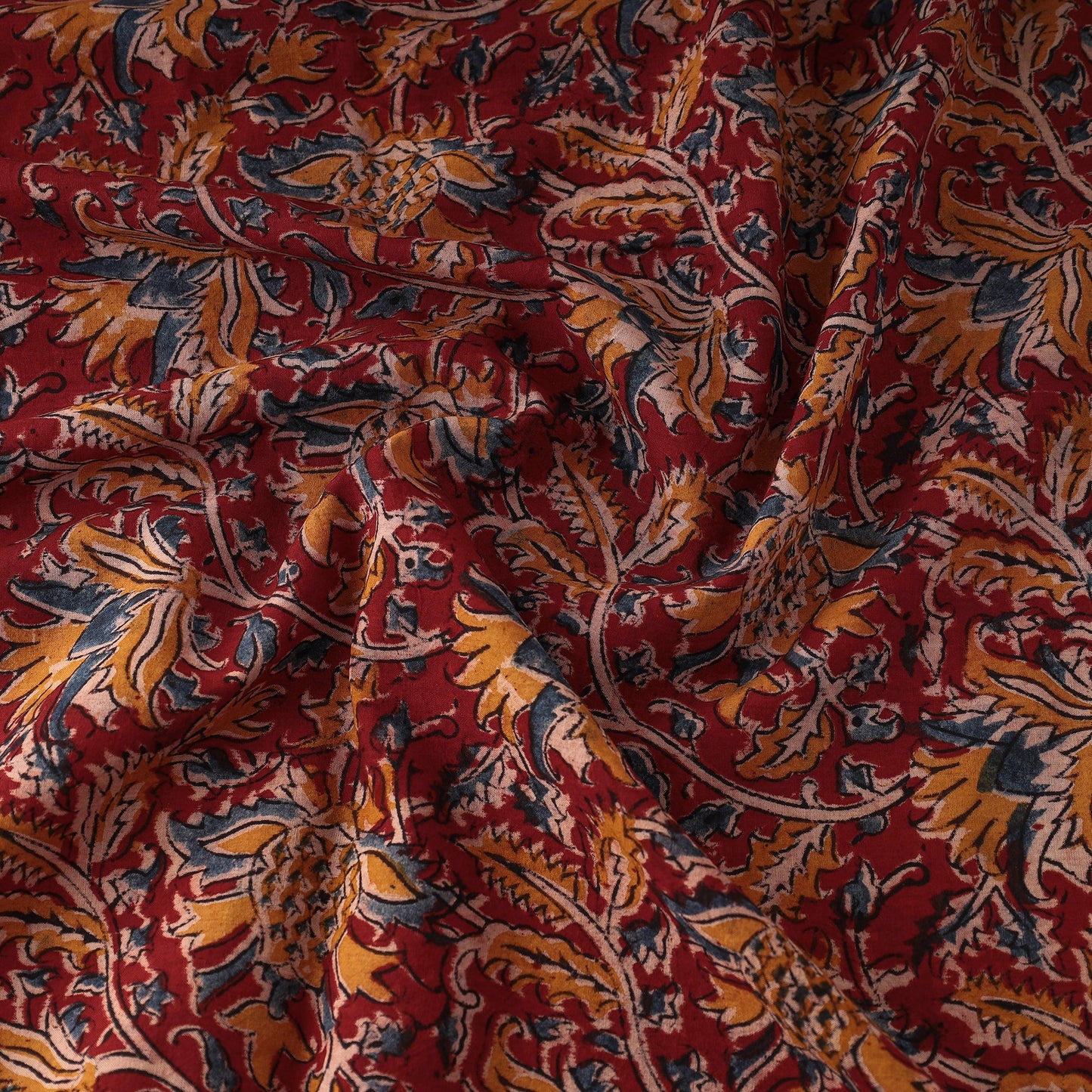 Buy Red Natural Dyed Block Print Cotton Kalamkari Fabric
