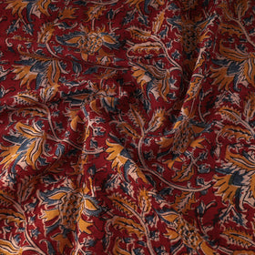 Buy Red Natural Dyed Block Print Cotton Kalamkari Fabric