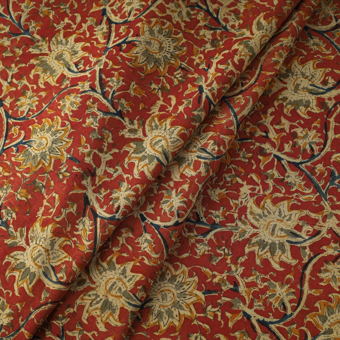  Red Natural Dyed Block Print Cotton Kalamkari Fabric