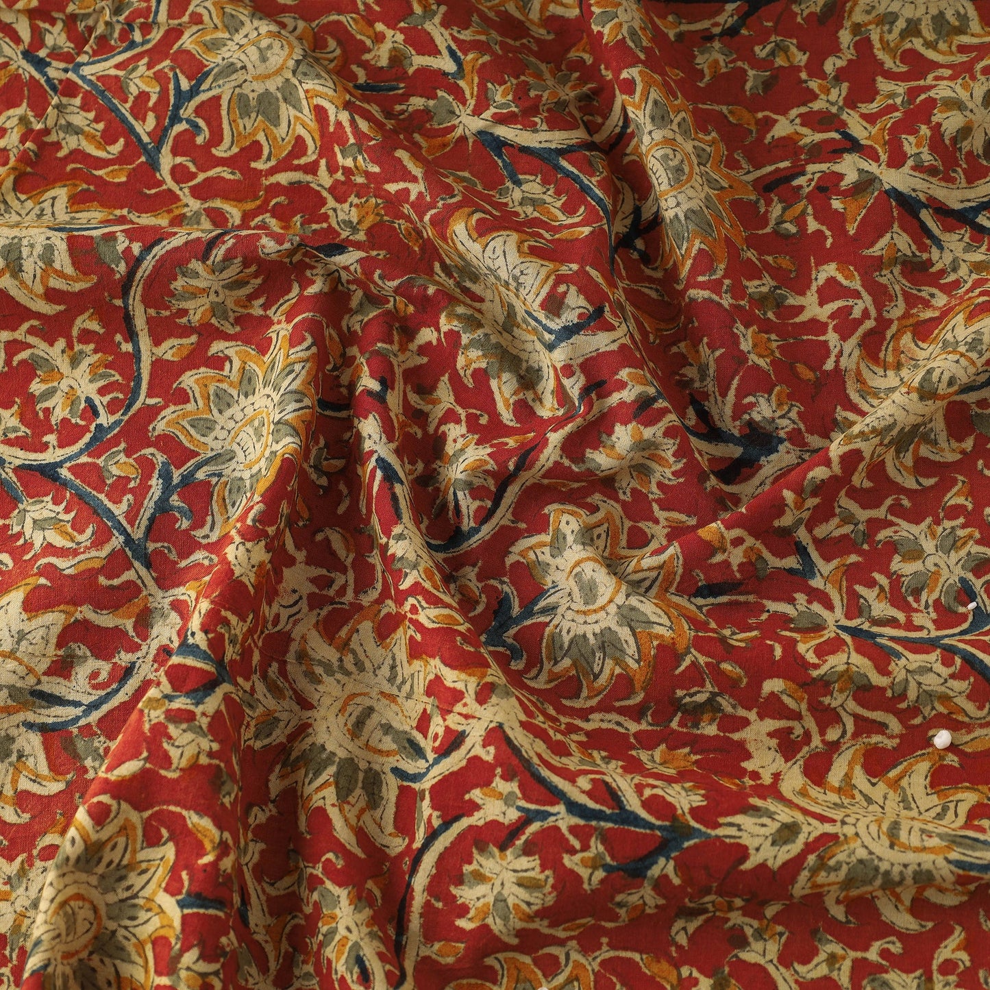  Red Natural Dyed Block Print Cotton Kalamkari Fabric