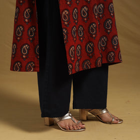 Red Natural Dyed Block Print Cotton Ajrakh Kurta Set (Set of 3)