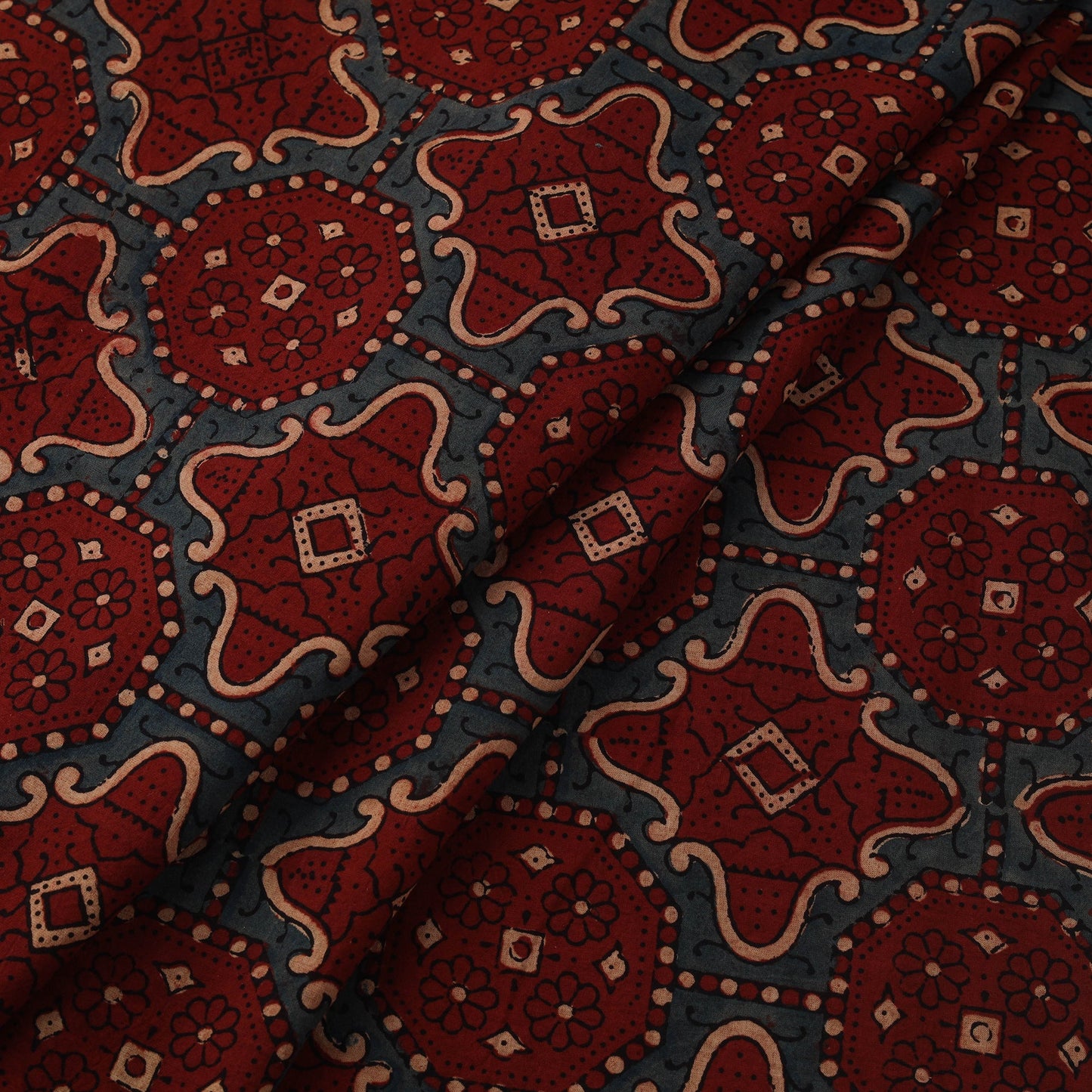 Natural dyed cotton kutch hand block ajrakh print fabric 10