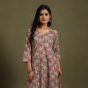 Red - natural dyed cotton a-line bagru kurta 01
