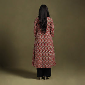 Red Block Print Natural Dyed Cotton A-Line Bagru Kurta