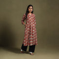 Red Block Print Natural Dyed Cotton A-Line Bagru Kurta