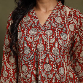 Red Block Print Natural Dyed Cotton A-Line Bagru Kurta