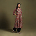 Red Block Print Natural Dyed Cotton A-Line Bagru Kurta