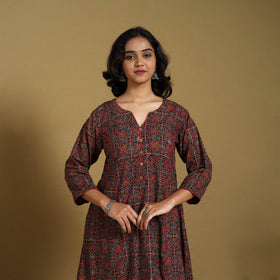 Red - natural dyed cotton a-line hand kurta 03 - handcrafted