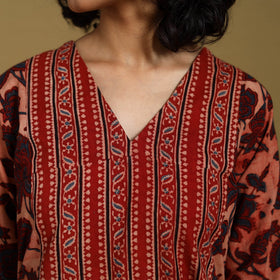 Red - natural dyed cotton a-line hand kurta 17 - handcrafted