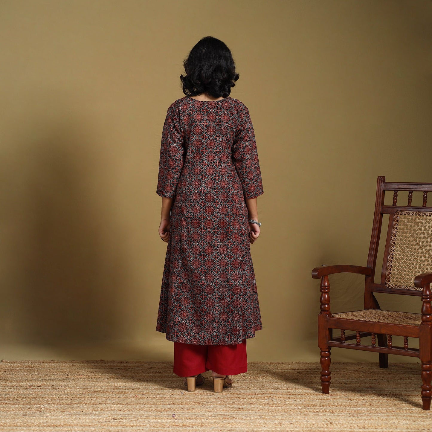 Red - natural dyed cotton a-line hand kurta 03 - handcrafted