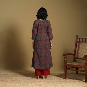 Red - natural dyed cotton a-line hand kurta 03 - handcrafted