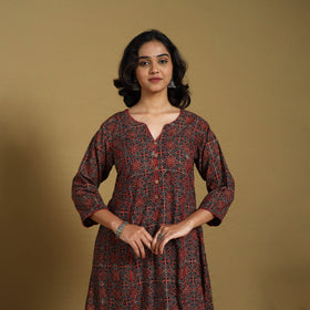 Red - natural dyed cotton a-line hand kurta 03 - handcrafted