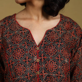 Red - natural dyed cotton a-line hand kurta 03 - handcrafted