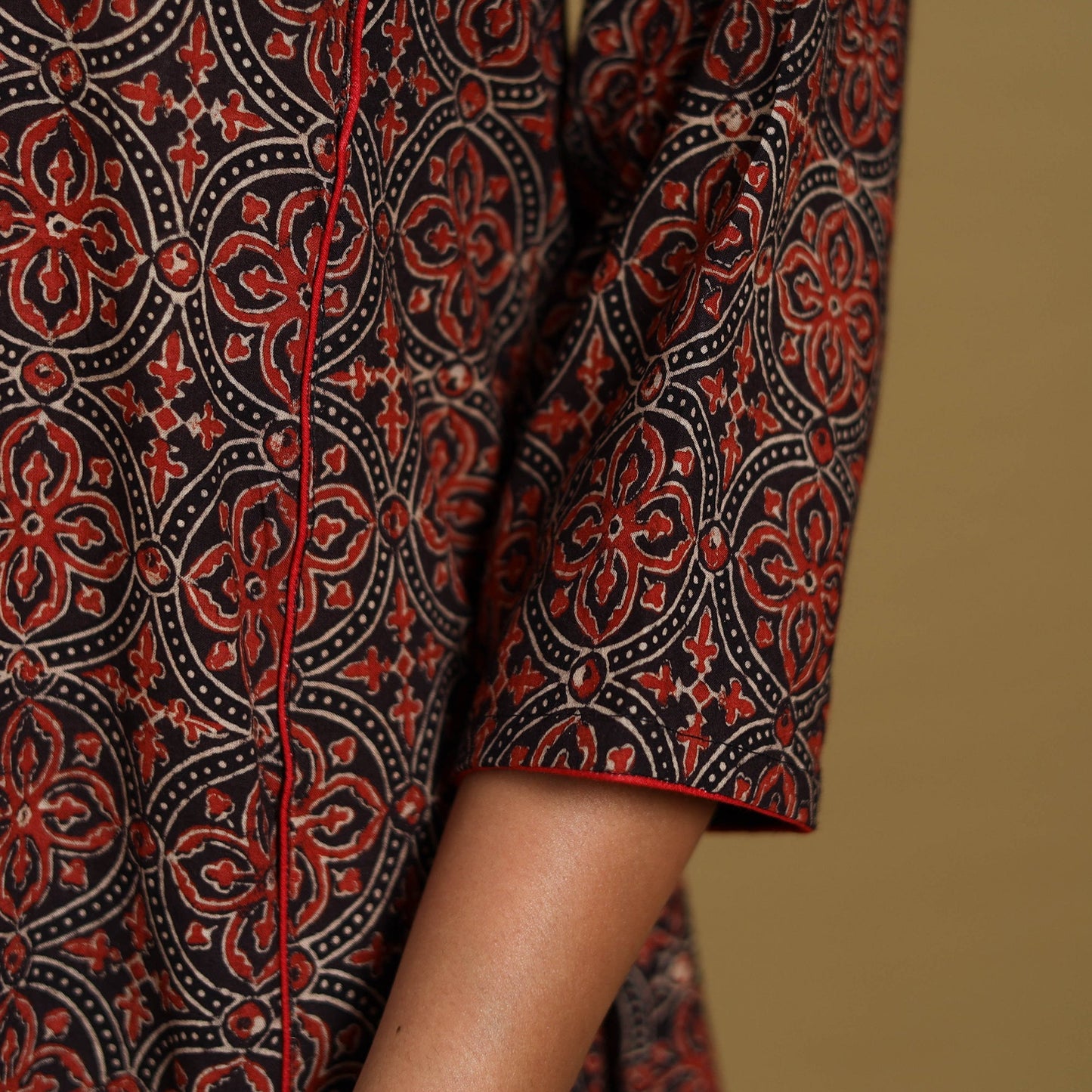 Red - natural dyed cotton a-line hand kurta 03 - handcrafted