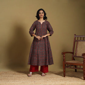 Red - natural dyed cotton a-line hand kurta 03 - handcrafted