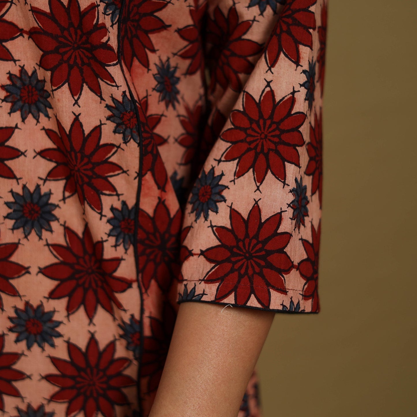 Red - natural dyed cotton a-line hand kurta 05 - handcrafted