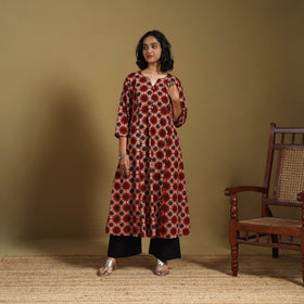 Red - natural dyed cotton a-line hand kurta 05 - handcrafted
