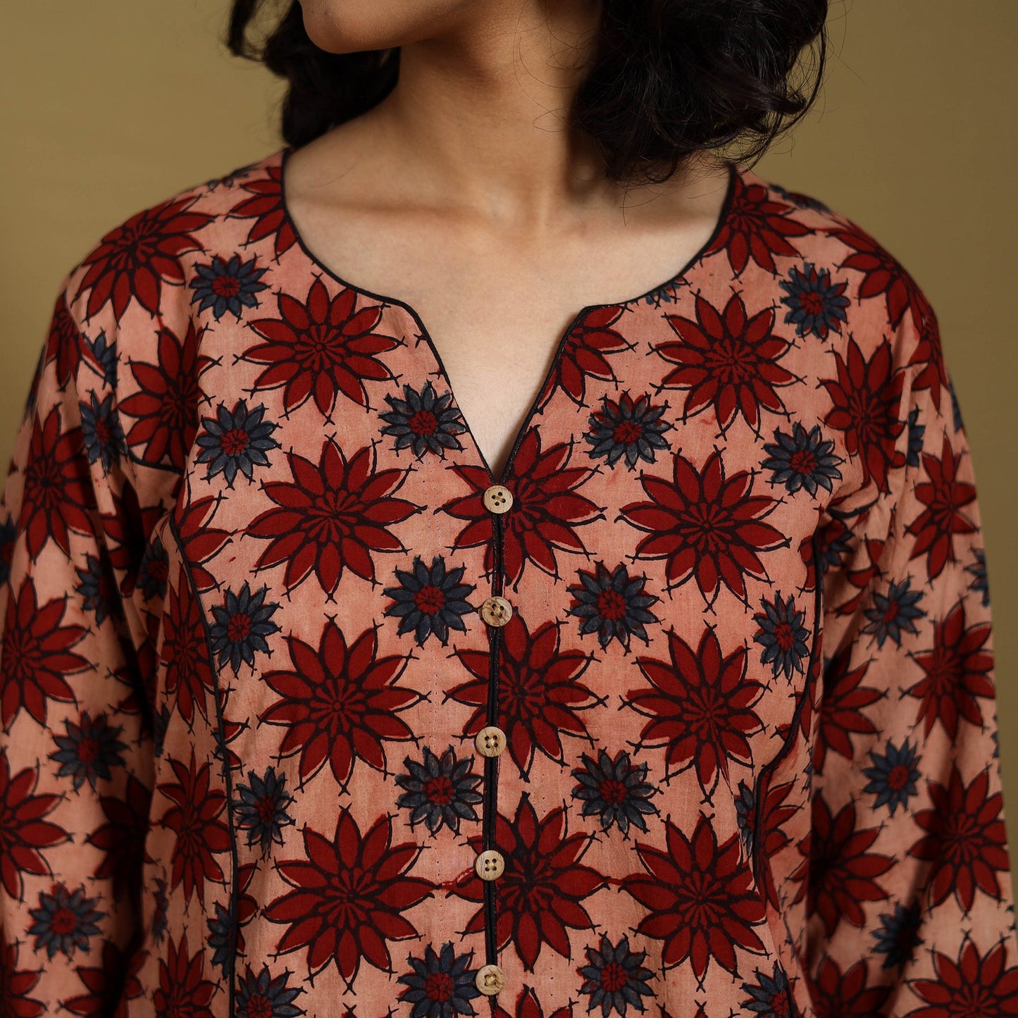 Red - natural dyed cotton a-line hand kurta 05 - handcrafted