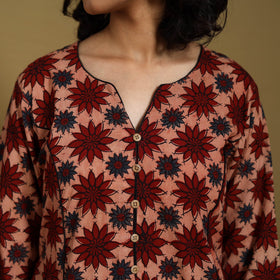 Red - natural dyed cotton a-line hand kurta 05 - handcrafted