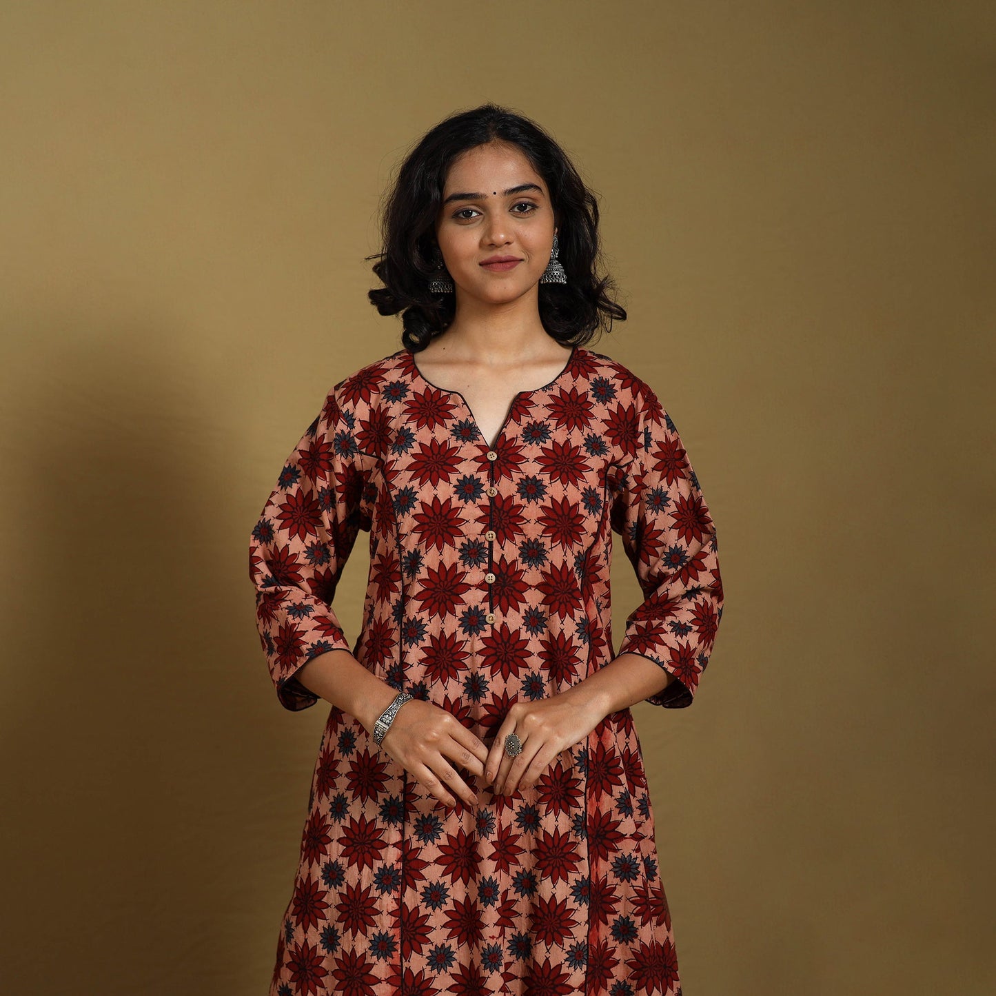 Red - natural dyed cotton a-line hand kurta 05 - handcrafted