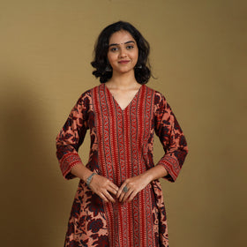 Red - natural dyed cotton a-line hand kurta 17 - handcrafted