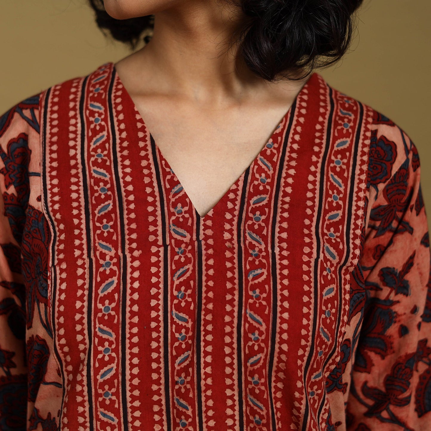 Red - natural dyed cotton a-line hand kurta 17 - handcrafted