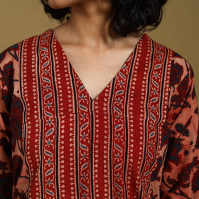 Red - natural dyed cotton a-line hand kurta 17 - handcrafted