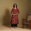Red - natural dyed cotton a-line hand kurta 17 - handcrafted
