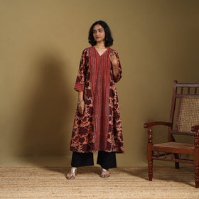 Red - natural dyed cotton a-line hand kurta 17 - handcrafted
