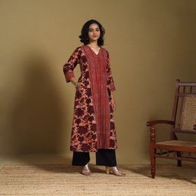 Red - natural dyed cotton a-line hand kurta 17 - handcrafted