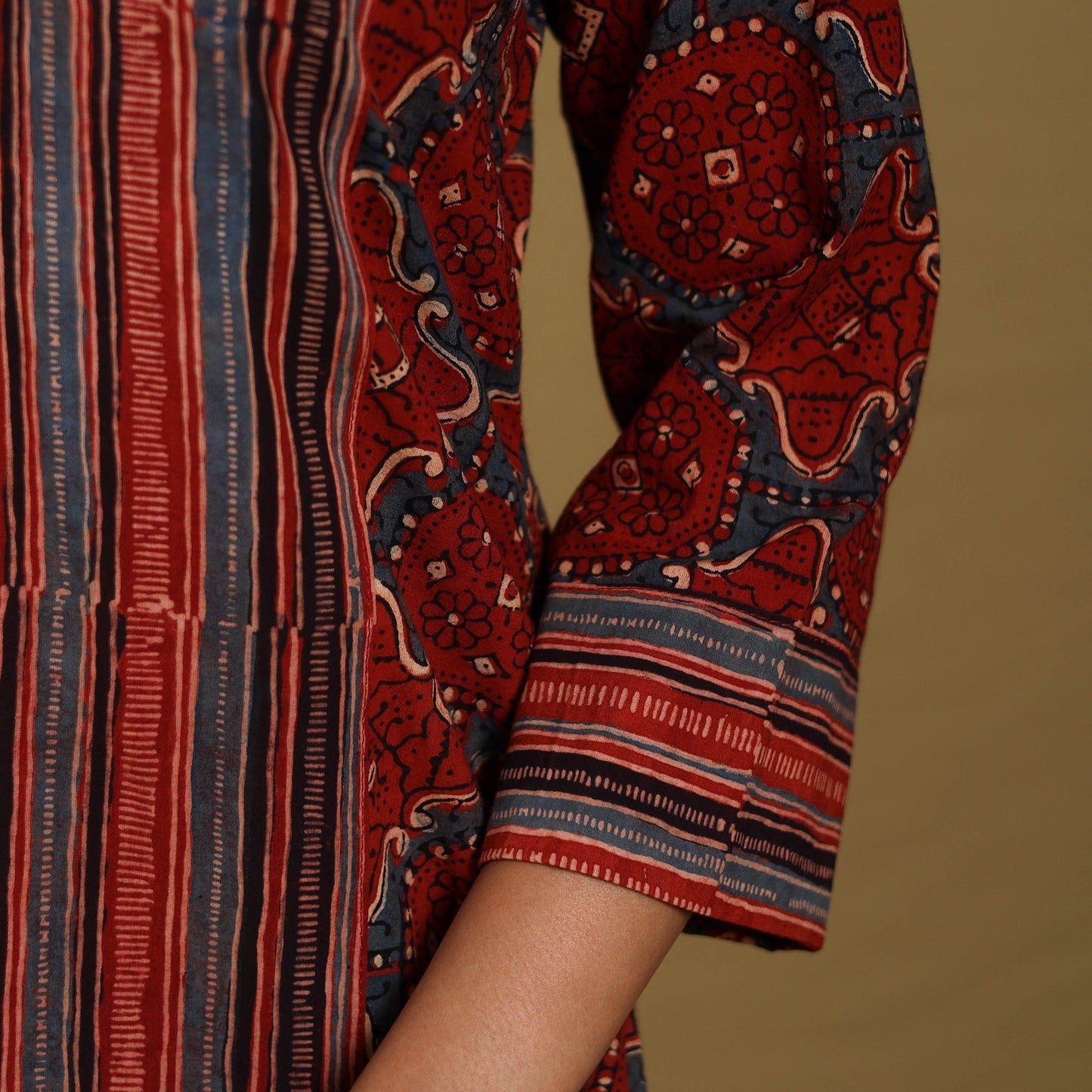 Red - natural dyed cotton a-line hand kurta 19 - handcrafted