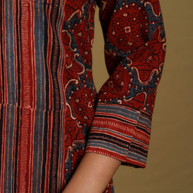 Red - natural dyed cotton a-line hand kurta 19 - handcrafted