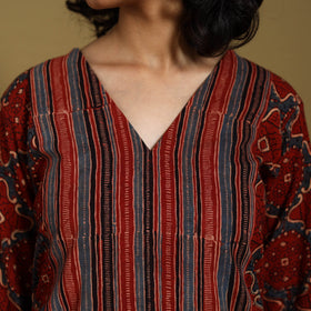 Red - natural dyed cotton a-line hand kurta 19 - handcrafted