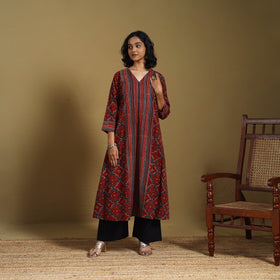 Red - natural dyed cotton a-line hand kurta 19 - handcrafted