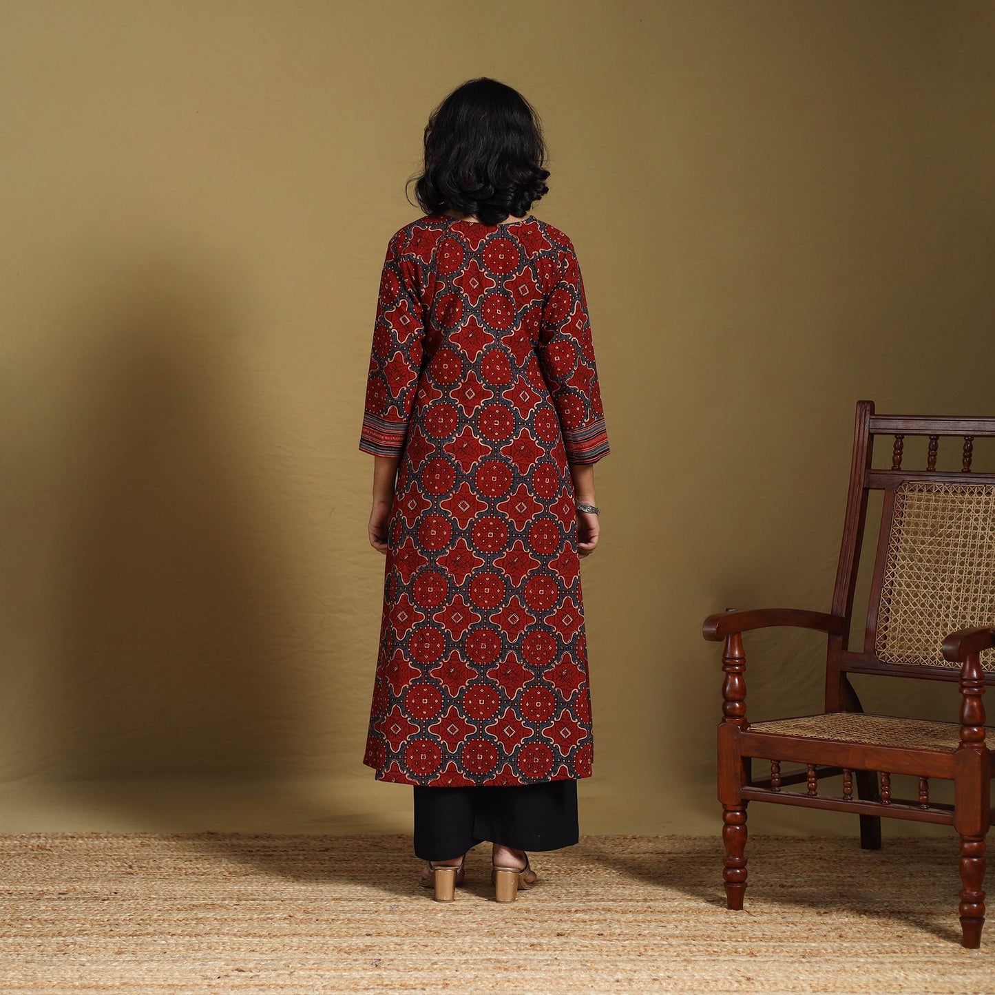 Red - natural dyed cotton a-line hand kurta 19 - handcrafted