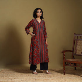 Red - natural dyed cotton a-line hand kurta 19 - handcrafted