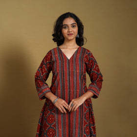 Red - natural dyed cotton a-line hand kurta 19 - handcrafted
