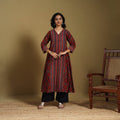 Red - natural dyed cotton a-line hand kurta 19 - handcrafted