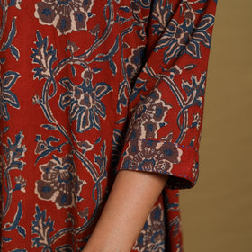 Red - natural dyed cotton a-line hand kurta with embroidery