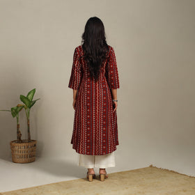 Red Block Print Natural Dyed Cotton A-Line Ajrakh Kurta